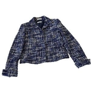 Bernard Zins Paris Women Tweed Blazer Sz 4 Blue Button Front Lined Career Retro